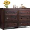 WLIVE Cmoda de madera de granja con 6 cajones para dormitorio, cmoda de madera de 53.07 pulgadas de ancho, organizador de almacenamiento con doble asa rstica, soporte de TV para TV de 60 pulgadas (Marrn)