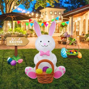 5FT Inflatable Bunny Decoration with Built-in LED Light, Easter Outdoor Yard Decoration for Lawn, Garden, Party