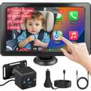 7" HD Touchscreen Baby Car Camera - Car Baby Monitor with Apple CarPlay, 1080p Ultra Night Vision, Invisible Infrared Lights, 150 Wide Angle, Easy Installation, Fits Most Cars