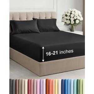 Extra Deep Pocket Cal King Size Sheet Set - 4 Piece Breathable & Cooling Bed Sheets - Hotel Luxury Bedding with 16 to 21 inch Extra Deep Pockets - Soft, Fade and Wrinkle Resistant - Oeko-Tex - Black