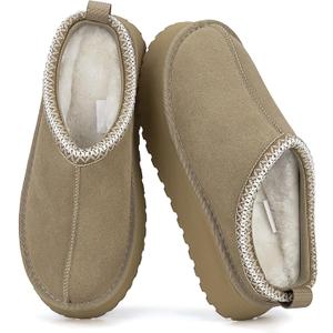 Mishansha Women's Platform Slippers Slip on Mini Boots Warm House Slippers for Indoor and Outdoor (10.5, Light Brown)