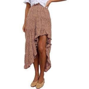 BTFBM Women 2026 Spring Summer Long Skirts Dress Boho Floral Elastic Waist Split Ruffle High Low Beach Maxi Skirt Clothes (S)