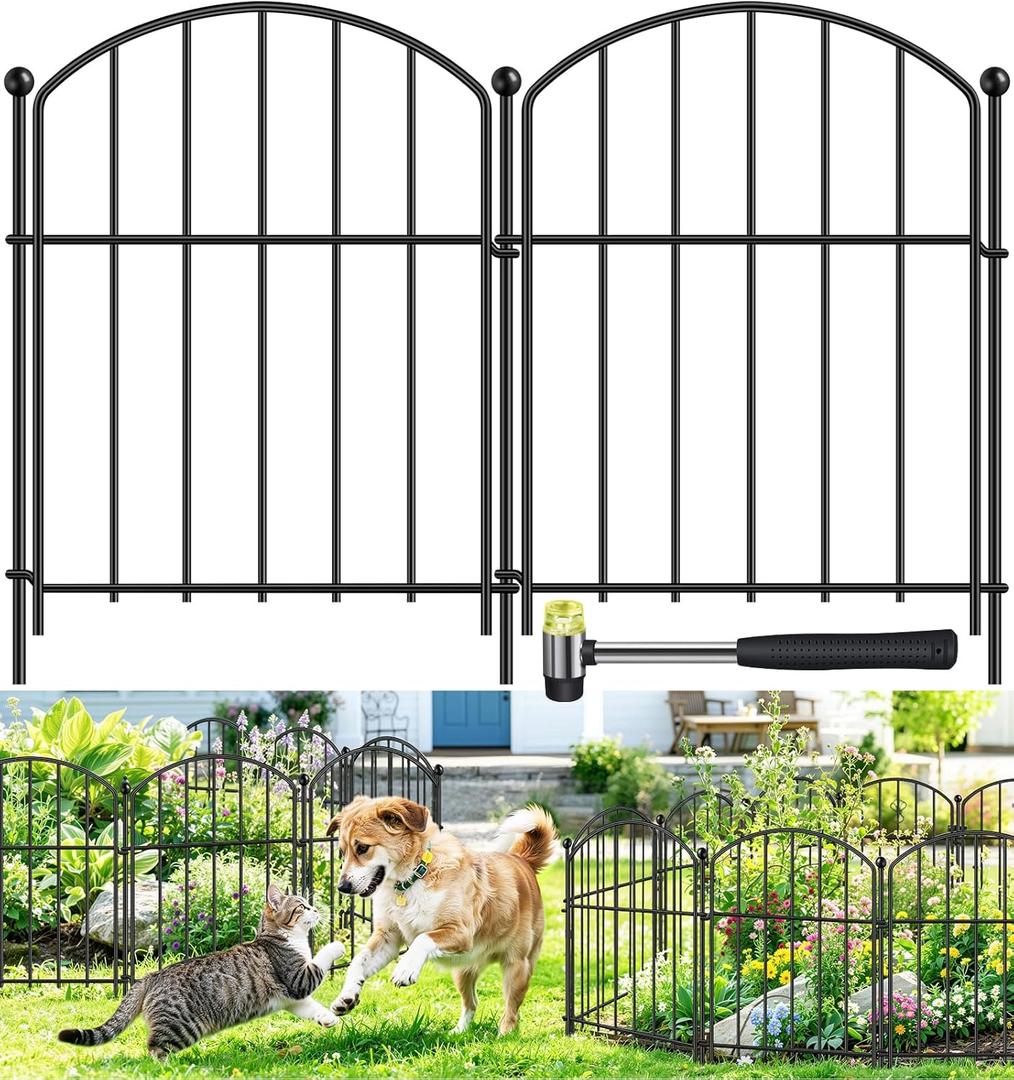 Decorative Garden Fence 17in x 10ft, 10 Pack Rustproof Metal Animal Barrier Fence, Arched Flower Bed Edge Decorative Rabbit and Dog Ground Defense No-Dig Fence for Patio Patio Outdoor