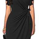 Oten Womens Deep V Neck Ruffle Sleeve Sheath Casual Cocktail Party Work Faux Wrap Dress L
