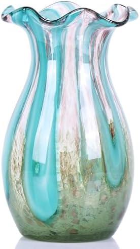 10 Inch Wide Mouth Vases Flowers, Hand Blown Glass Vase, Modern Art Glass Vase Home Decor, for Dining Table Centerpiece Coffee Table Office Mantle Entryway Entrance Desktop Centerpiece.