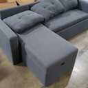 Upholstered Pull Out Sectional Sofa with Storage Chaise, Convertible Corner Couch, Dark Grey