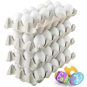 60 Pcs Unpainted Wooden Eggs, Sturdy Easter Eggs with Blank Natural Pulp Egg Cartons, Fake Eggs for Easter Egg Decorating, DIY Game, Kitchen Craft Adornment (White)