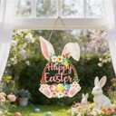 2 x Easter Bunny Door Decoration, Outside Decoration for Yard, Wooden Rabbit Spring Decorations, Floral Bunny Egg Welcome Hanging for Home Decor Party Indoor Outdoor Yard Happy Easter