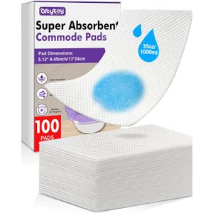 100 Commode Absorbent Pads for Bedside Commode Liners, Disposable Commode Liners Pads with Absorbent Gel, Portable Potty Liner Pads for Toilet Bags Bedpans
