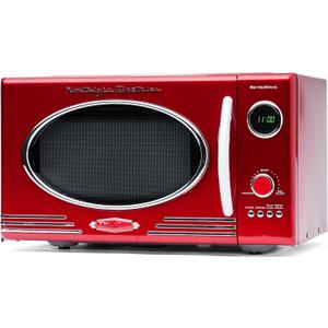 Nostalgia Retro Countertop Microwave Oven - Large 800-Watt - 0.9 cu ft - 12 Pre-Programmed Cooking Settings - Digital Clock - Kitchen Appliances - Metallic Red