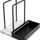Napkin Holder, Marble Napkin Holder for Table with Salt and Pepper Shakers Caddy, Standing Paper Napkin Storage for Kitchen Dining Table Decor, Marble & Metal Base, Black