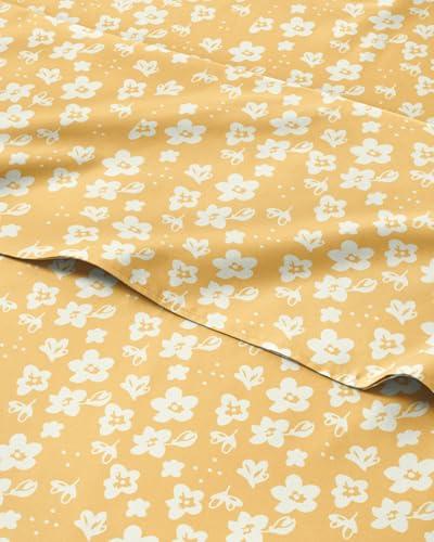 Floral Sheets - Yellow Floral Bed Sheet Set - 1 Flat, 1 Fitted & 2 Pillowcases w/ Deep Pockets - Comfy, Wrinkle & Fade Free - Boho Botanical Bedding - Ultra-Soft, Breathable & Cooling - Queen Size Set