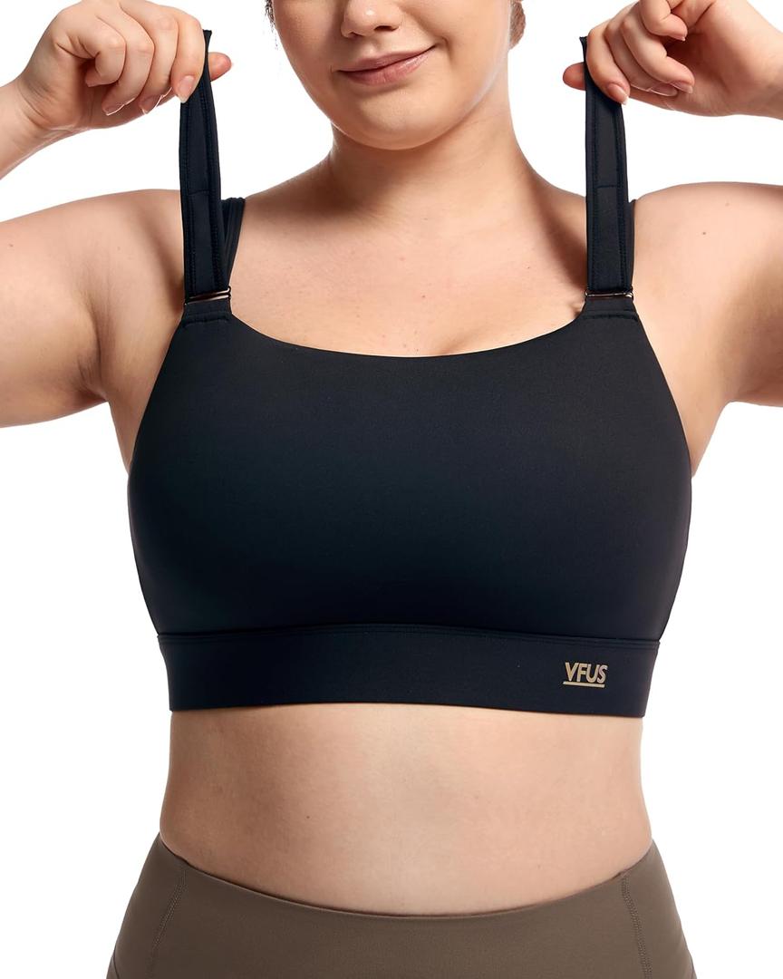 Women's Sports Bra Wirefree Adjustable Medium-High Support Everyday Wear for Large Bust Plus Size with Removable Pads (X-Large, Black)