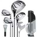 1GoTo-G 7 Pieces Kids Golf Clubs Set - Youth Golf Clubs Junior Set for Boys Girls Includes Stand Bag, 1# Driver, 5# Hybrid, 7#, PW# Irons and Putter, Gray – Ages 12-14 – Right Hand, Right, Gray – Ages 12-14