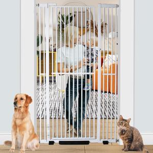 71 inch Extra Tall Gates for Cats, Adjustable 29.92" and 43" Wide Baby Gate, Pressure Mounted Full Door Pet Gate for Doorway, Stairs,House(White, 71 Inch)