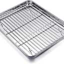 TeamFar Baking Tray and Rack Set, Stainless Steel Baking Pan Cookie Sheet with Cooling Rack, 12.5 x 9.5 x 1 inch, Non Toxic & Healthy, Easy Clean & Dishwasher Safe