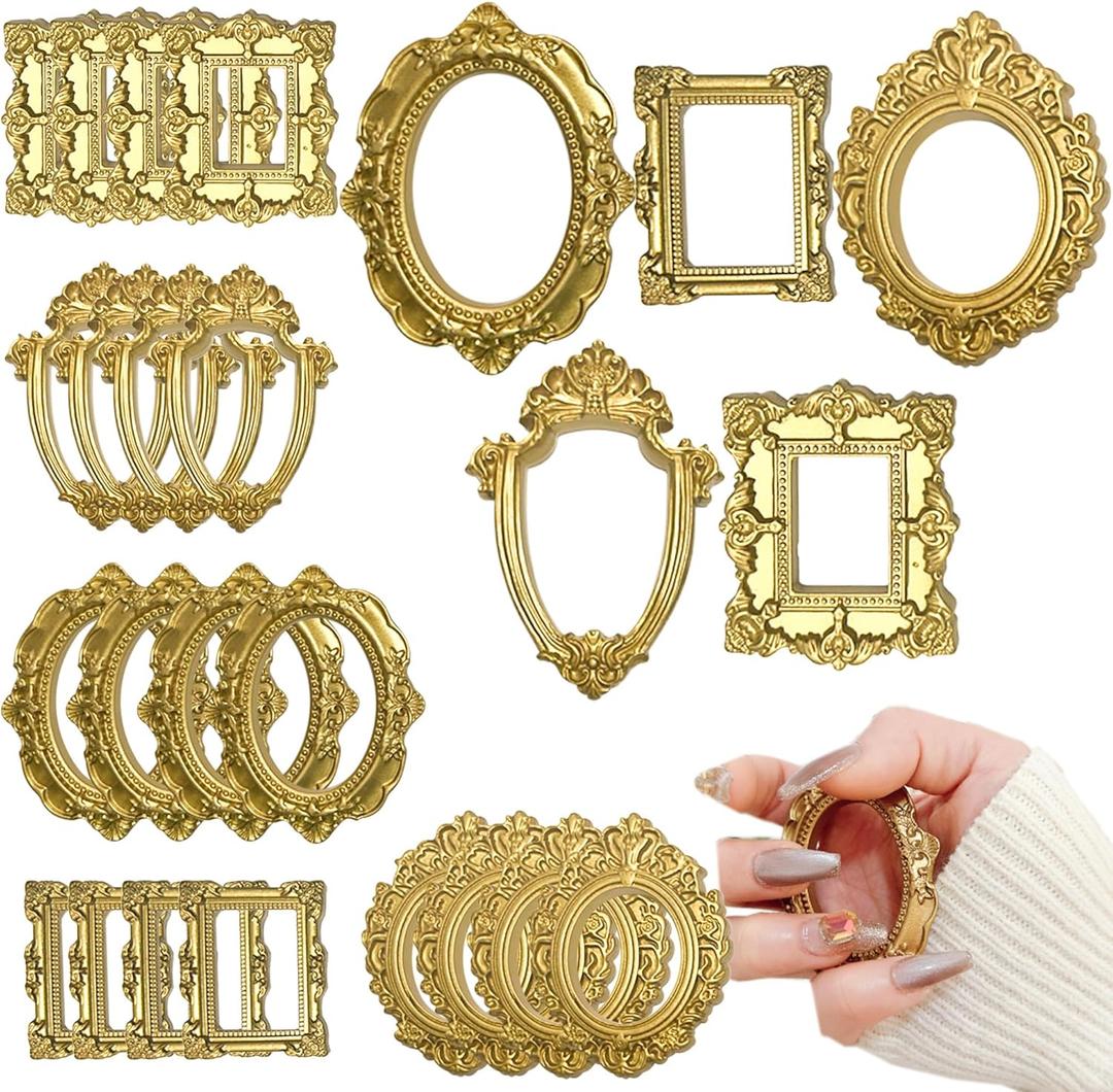 25PCS Vintage Resin Picture Frame Mini Photo Frames Small Picture Frame Tiny Antique Frames Oval Rectangle Wall Hanging for Jewelry DIY Display Party Hotel Decor Photography Mobile Phone Photo