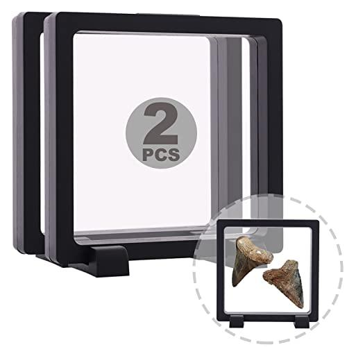 2 Set 5.5 Inch 3D Floating Display Frame Case for Jewelry, YITOU Challenge Coin Display Frame Display Stands Case Holder for Fossil, Rock, Gemstones, Megladon Tooth, Specimens, Floating Frame Case