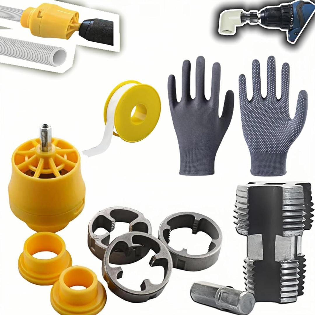 Electric Drill Compatible PVC Pipe Threader Kit, PVC Pipe Threader with 3 Dies, 1/2", 3/4", 1",PVC Thread Maker Tool for Electric Drill - Plastic Pipe Tap Die Set, Pipe Threader Kit (Set A+B)