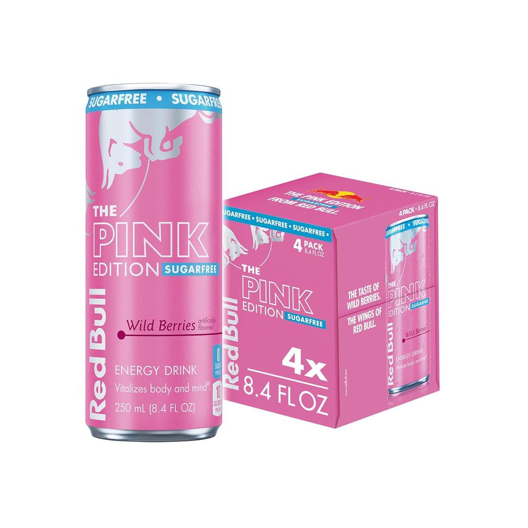 Red Bull Sugarfree Energy Drink, Wild Berries, Pink Edition | contains caffeine, taurine, B-vitamins, sweeteners, and water, 8.4 fl oz, pack of 4 cans (EXP 08/13/27)
