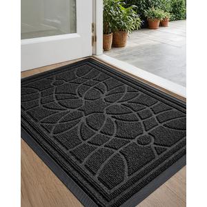 DEXI Front Door Mat Outside Entrance, Heavy Duty Non Slip Low Profile Doormat for Entryway, Trap Dirt and Moisture Welcome Mats, Easy Clean, Patio, Garage, 3x2, Black