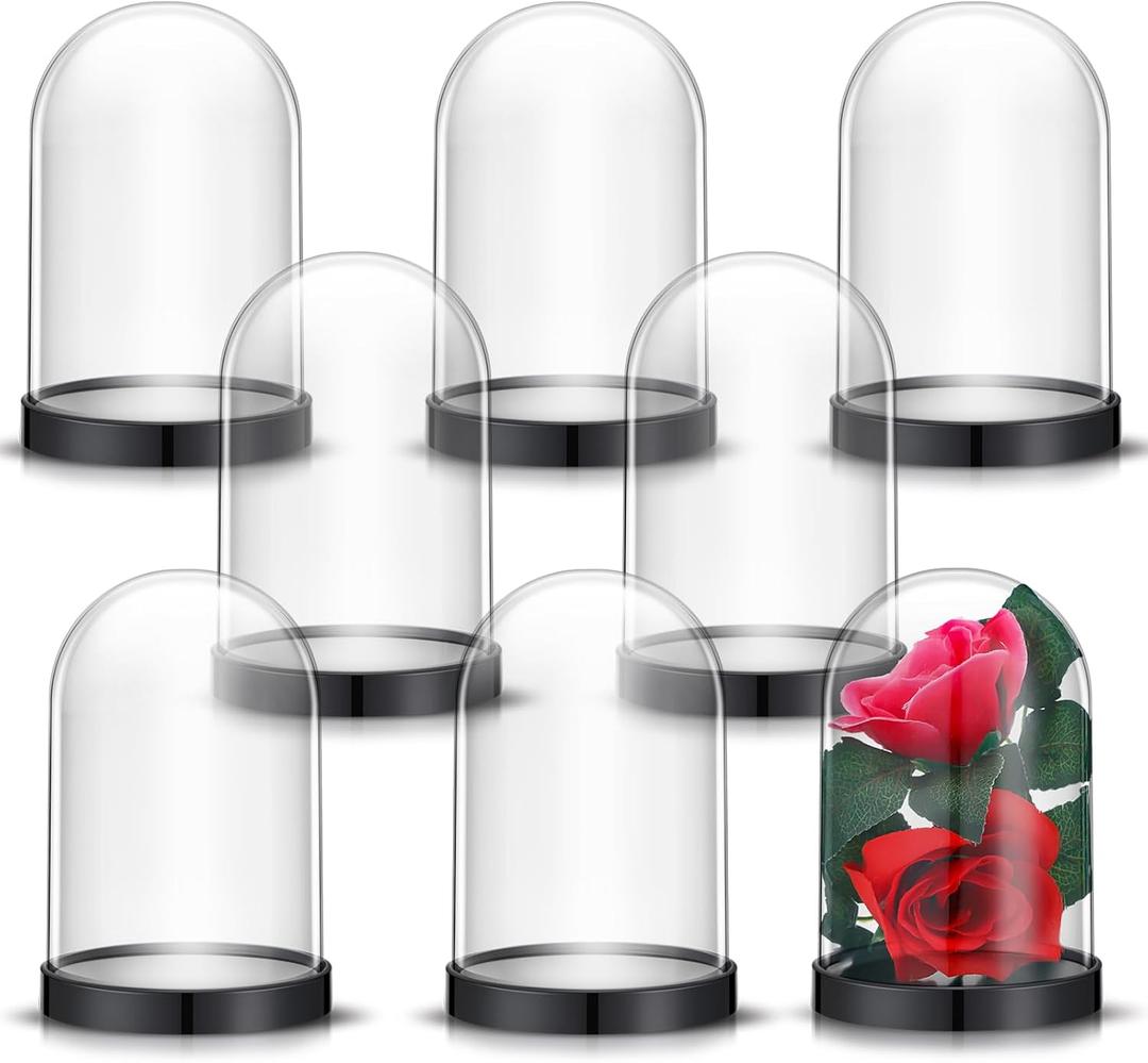 Zhengmy Plastic Dome Display Case Cloche Bell Jar with Base Clear for Collectibles Rose Office Home Tabletop Centerpiece Decoration(12 Pieces)