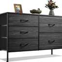 WLIVE Dresser for Bedroom with 5 Drawers, Wide Dressers with Drawer Organizers, Chest of Drawers, Fabric Dresser for Living Room, Closet, Hallway, Charcoal Black Wood Grain Print, 39.4" L X 11.8" W X 23.2" H