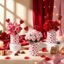 3 Set Valentine's Day Table Centerpieces Vintage Artificial Rose Flower Bouquet with Paper Bucket & Glitter Foam Heart Picks for Valentines Galentines Dining Room Tiered Tray Party Decor