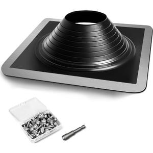#8 Epdm Metal Roof Vent Boot, Flexible Roofing Boots Fits Pipe Od 6 3/4'' to 15'', Metal Roof Jacks Flashing for Houses Includ Roofing Screws & Hex, Black/ 1 Pcs
