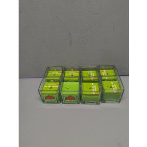 Square Glass Candle W/Dustcover Green 8 Pack