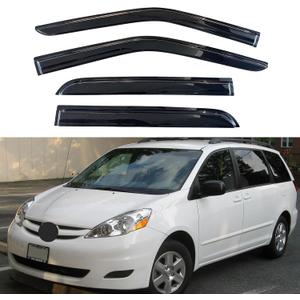 KPY Rain Guard Compatible with Toyota Sienna 2004-2010, 4PC Window Visor Side Window Vent Deflectors Tape-On Mugen Style, 2004 2005 2006 2007 2008 2009 2010