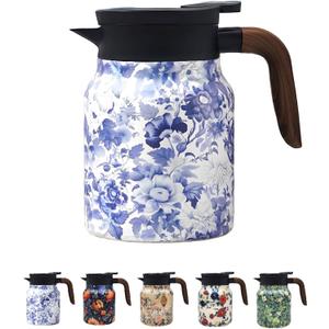 Vintage Pattern Coffee Carafes, 35 Oz/1 Liter - Hot and Cold With Infuser, Perfect for Parties/Home Use(Blue and white porcelain)