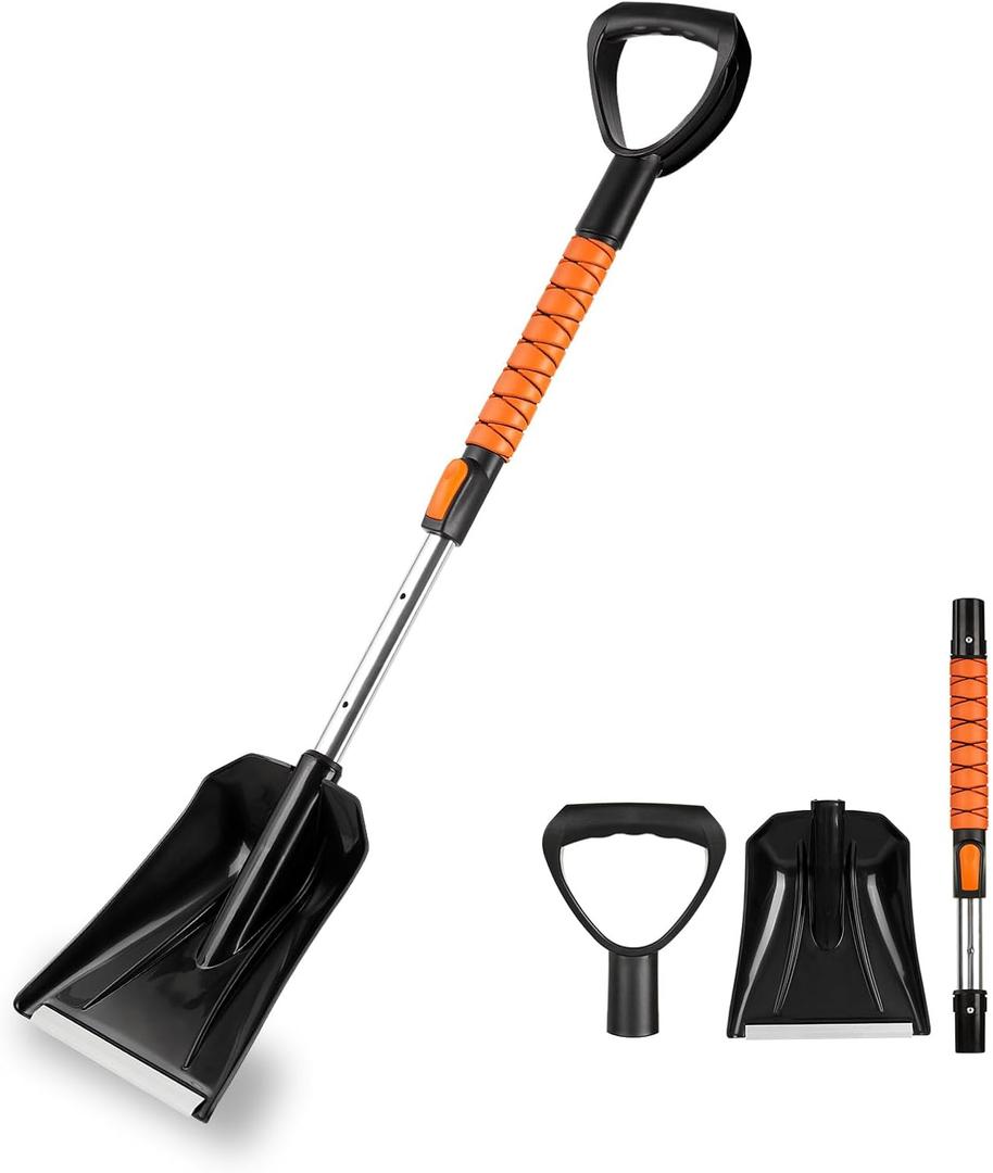 31", 35" or 39" Three Adjustable Sizes Snow Shovel for Driveway, Retractable, Removable Emergency Snow Removal Shovel with Foam Handle, Portable Multi-Purpose, Snow Shovel for Car, Garden and Camping