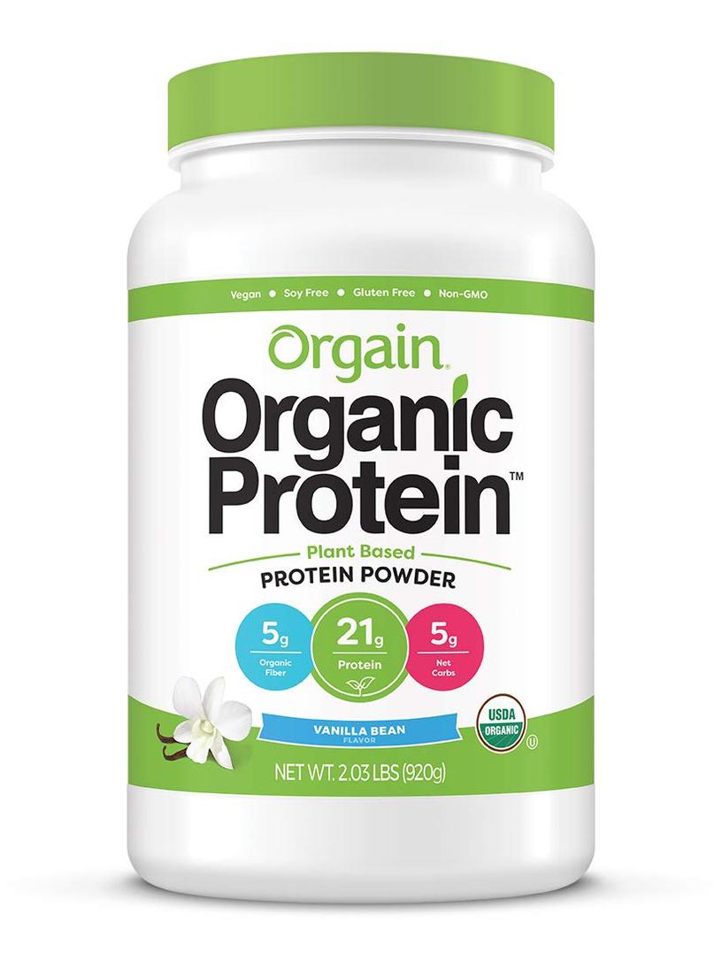 Orgain Organic Plant Based Protein Powder, Vanilla Bean - Vegan, Low Net Carbs, Non Dairy, Gluten Free, Lactose Free, No Sugar Added, Soy Free, Kosher, Non-GMO, 2.03 Pound (EXP 06/06/27)