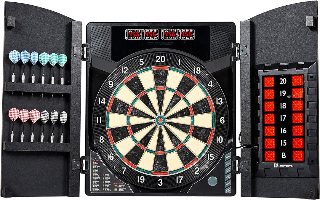 MD Sports Dartboard Cabinet Multiple Styles Electronic Dartboard With Digital X/O Cricket Scorekeeping and Dart Set, Perfect for Cricket Games