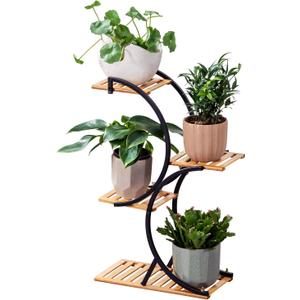 Bamboo 4Tier Plant Stand Rack Multiple Flower Pot Holder Shelf Indoor Outdoor Planter Display Shelving Unit for Patio Garden Corner Balcony Living Room