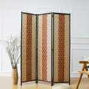 Furnnylane 3 Panel Rattan Room Divider, 5.9 ft Tall Double-Sided Blackout Folding Privacy Screen for Room Separation, with Beige and Orange Panels for Home & Office (70.9" H x 53.1" W)
