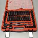 EGOFIX 3/8" Drive Impact Socket Set, 50 Piece Standard SAE (5/16 to 3/4 inch) and Metric (8-22mm) 6 Point, with Adjustable Ratchet Handle, Extension Bars, Impact Universal Joint, Adapter, Cr-V Steel