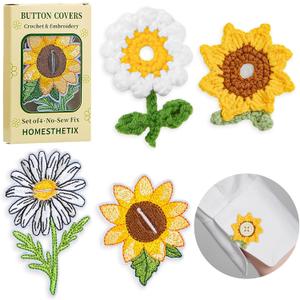 2 Handmade Crochet & 2 Embroidered Button Covers for Women Blouses, Shirts & Jeans  No-Sew Floral Button Covers  Gift-Ready Stocking Stuffer for Mom & Women, White Elephant Gift, Christmas Gift