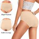 ASIMOON Tummy Control High Waisted Underwear for Women Cotton Plus Size Full Coverage Panties Ladies Briefs (Beige, M)
