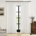 Beige White Linen Curtains 108 Inches Long 2 Panels Set for Living Room Neutral Boho Thick Linen Textured Pinch Pleated Memory Shape Light Filtering Ceiling Semi Sheer Window Curtain Hook Rings Ivory