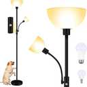 Floor Lamp, Standing Lamp, Torchiere Floor Lamp with Adjustable Reading Lamp, 71" Tall Pole Lamps, 3 Way Switch, Plastic Lampshade, Corner Floor Lamps for Living Room, Bedroom(E26 Base, No Bulb)-Green