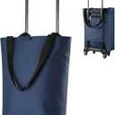 Foldable Shopping Trolley with Wheels - 2 in 1 Reusable Grocery & Travel Bag (Dark Blue)