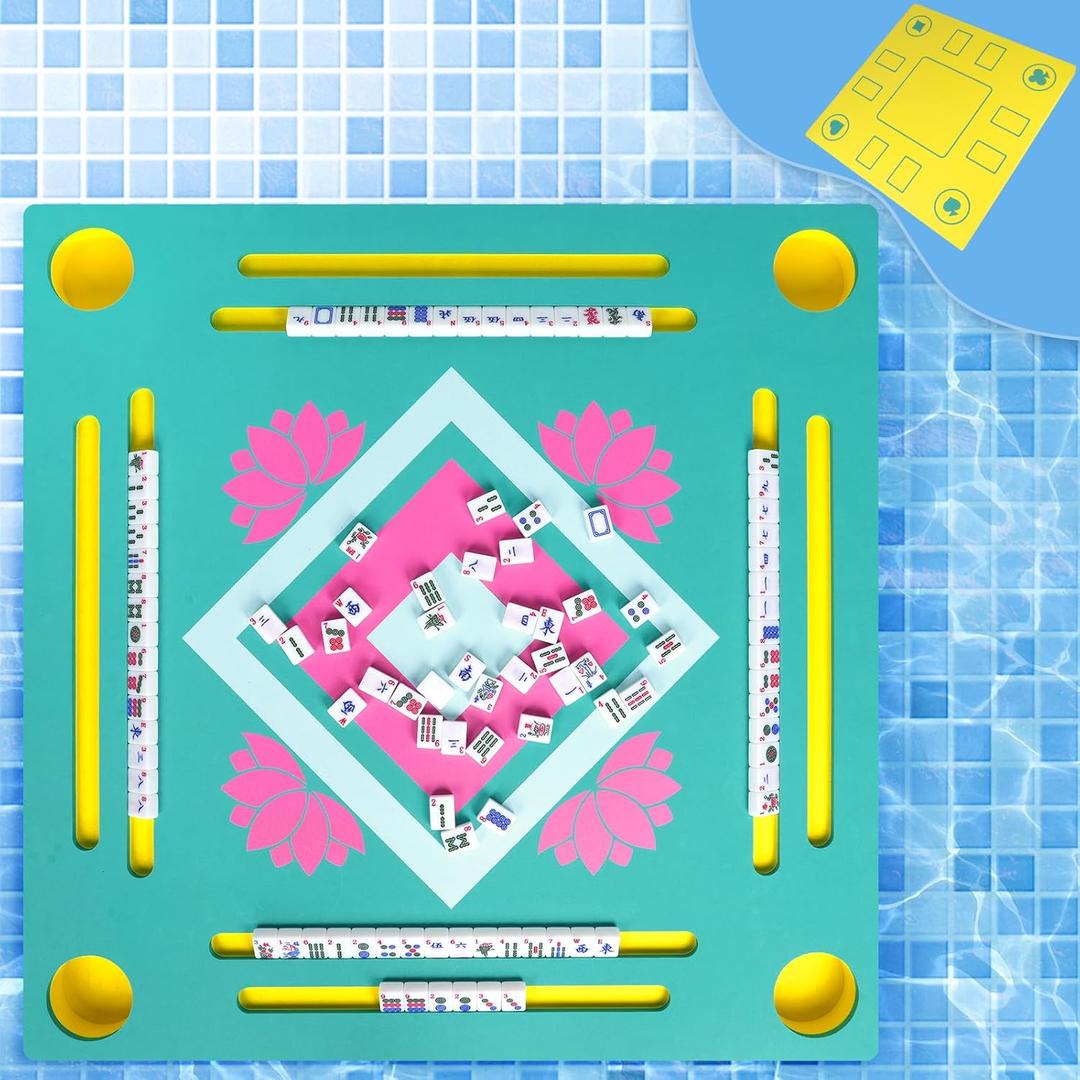 32x32in Floating Mahjong Table for Pool, Double-Sided Water Game Table | Tile Grooves & 4 Cup Holders, For Pools, Hot Tubs, Beaches & Summer Parties, Ideal For Mahjong, Poker, Dominoes & Scrabble