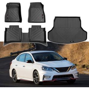 Custom for 2014-2019 Nissan Sentra Floor Mats and Cargo Trunk Liner Set All-Weather TPE Rubber Protection Mat Black (for 2014-2019 Nissan Sentra)