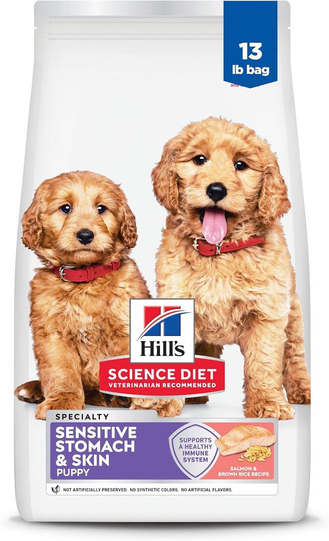 Hill's Science Diet Puppy Sensitive Stomach & Skin Dry Dog Food, Salmon & Brown Rice, 13 lb. Bag (EXP 10/01/27)