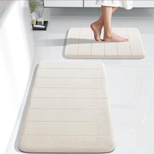 Yimobra Bathroom Rugs Sets 2 Piece, Soft Absorbent Memory Foam Bath Mats Set, Dry Fast Bath Mat, Machine Washable Bath Rug Set for Bathroom, 17x24+31.5x19.8 Inches, Cream White (31.5x19.8+24x17 Inch)