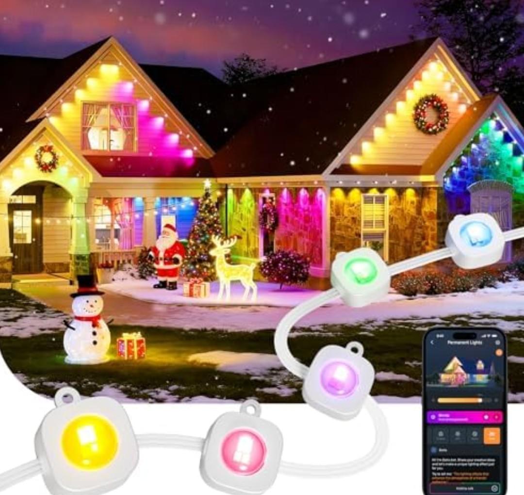 Linkind Permanent Outdoor Lights,100ft with 72 Triple-LED,AI Lighting,Smart RGBTW for Christmas Lights Outdoor,Christmas Decorations, IP67 Waterproof, Works with Alexa,Google Assistant