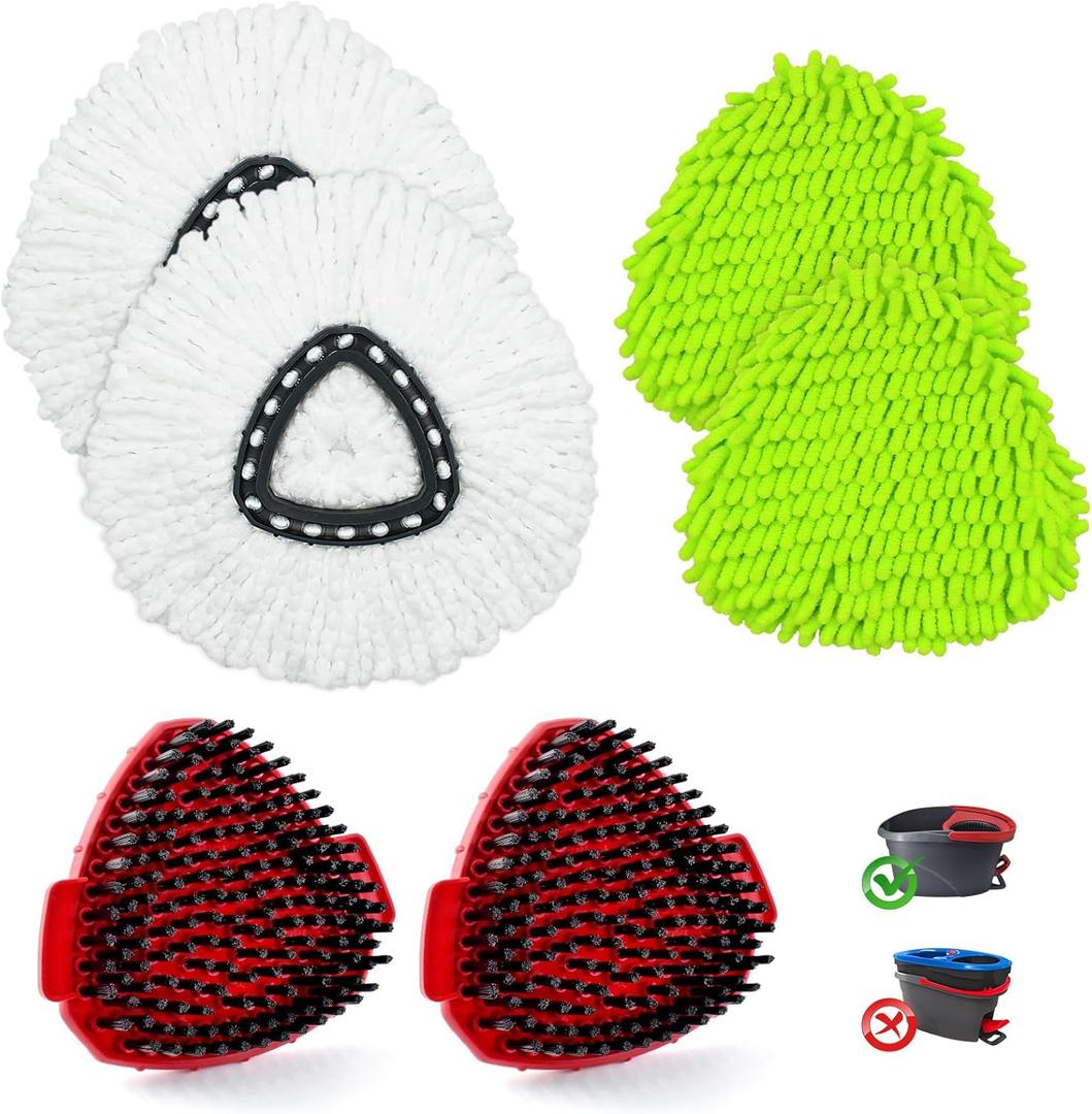 Mop Heads Replacement for Ocedar, Mop Replace Head for Ocedar EasyWring 1 Tank, Microfiber Spin Mop Refills, Include 4 Spin Mop Replacement Head Deep Cleaning Machine Washable with 2 Scrubber Mop Head