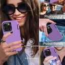 for iPhone 15 Pro Case with Tempered Glass Screen Protector, 16ft Drop Protection, with Dustproof Port Cover, 3-Layer Heavy Duty Shockproof Phone Case, Black/Purple